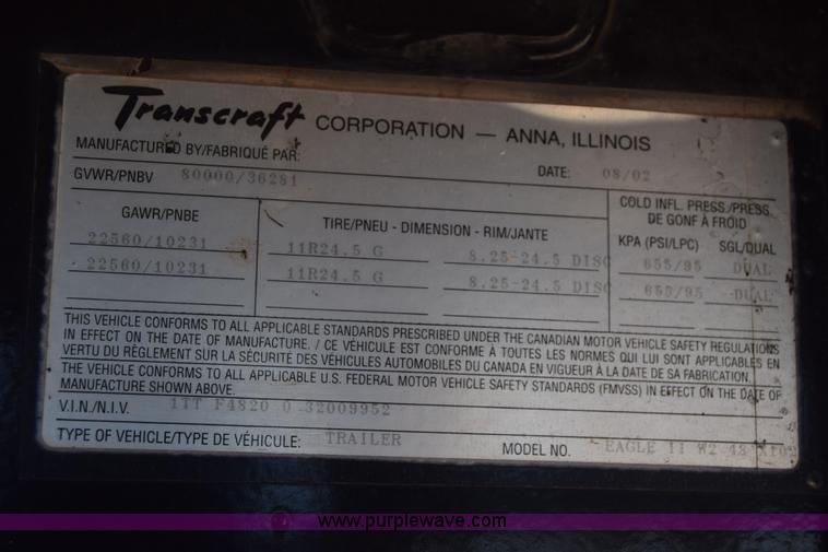 image for item K4919 2003 Transcraft Eagle II flatbed trailer