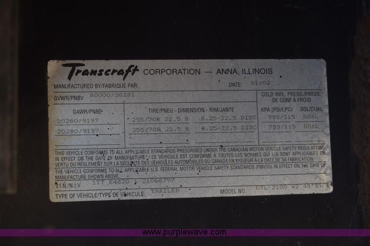 image for item K4920 2003 Transcraft DTL-2100 drop deck trailer