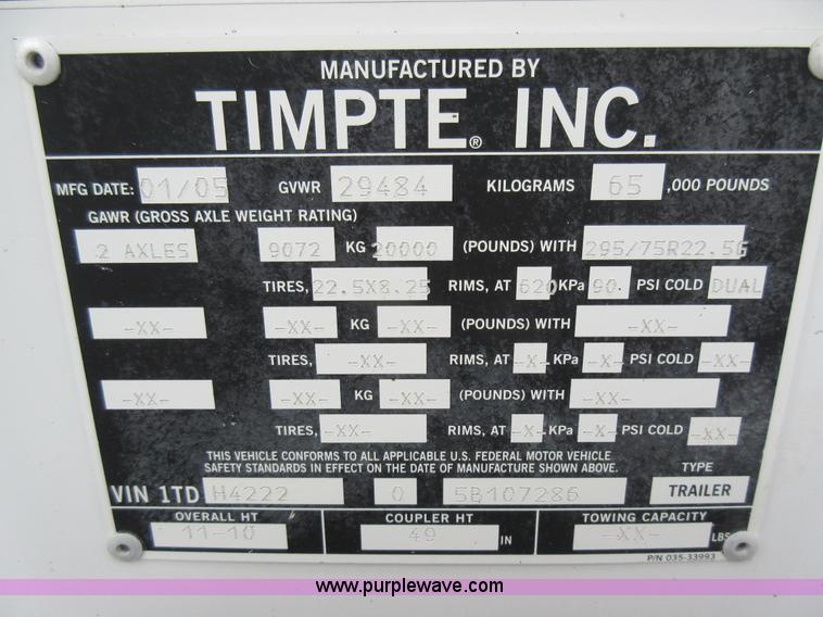 image for item L4535 2005 Timpte double hopper grain trailer