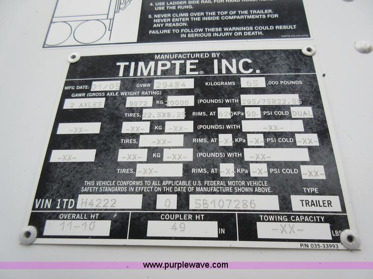 image for item L4535 2005 Timpte double hopper grain trailer
