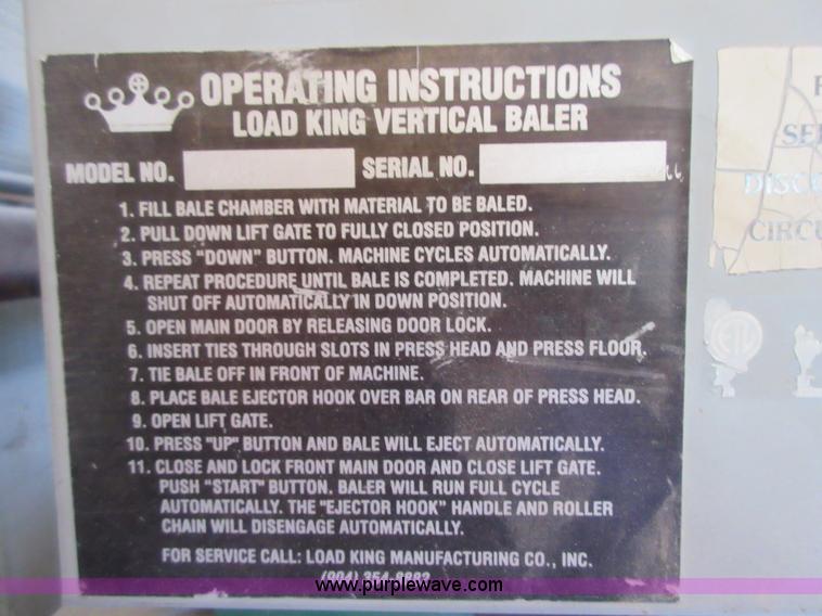 image for item BB9055 1997 Load King 1003910 vertical cardboard baler