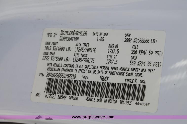 image for item J1358 2005 Dodge Ram 2500 Quad Cab pickup truck