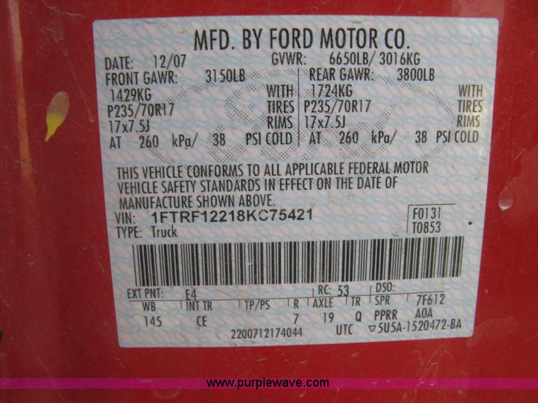 image for item J2986 2008 Ford F150 XL pickup truck