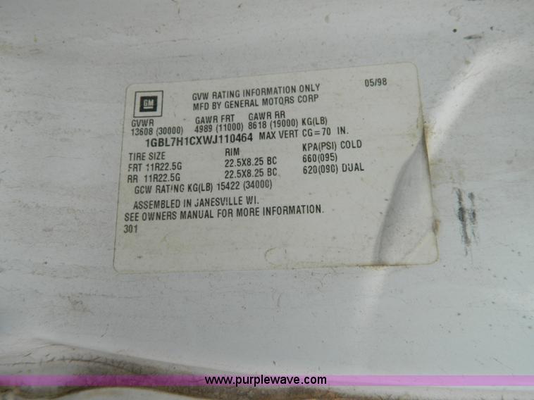 image for item J5167 1998 Chevrolet C7500 MC331 propane delivery truck