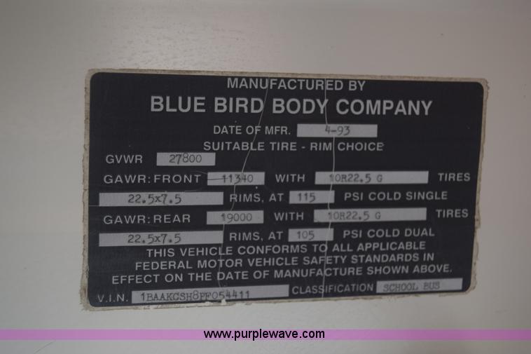 image for item K4968 1993 Blue Bird TC2000 school bus