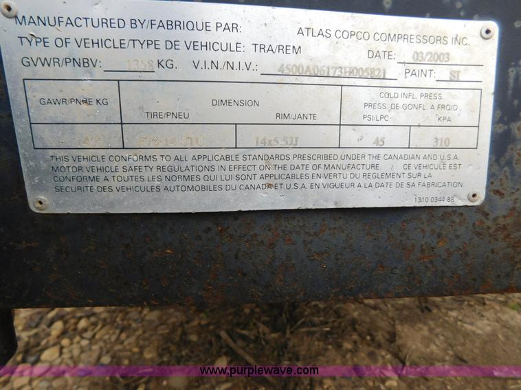 image for item AW9418 2003 Atlas Copco XAS 96 air compressor