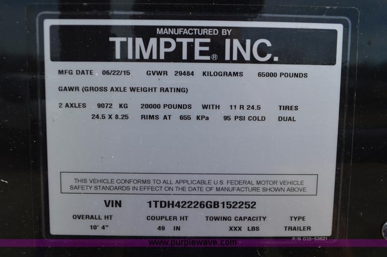 image for item L4582 2016 Timpte Super Hopper double hopper grain trailer