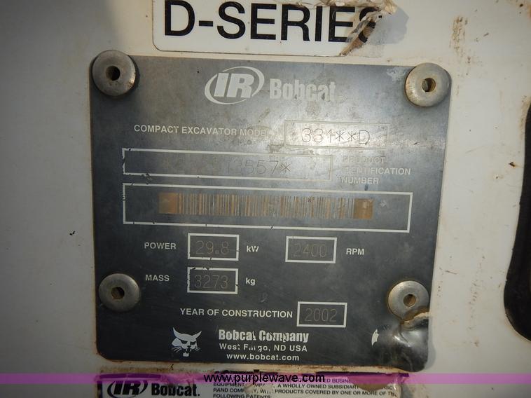image for item J6326 2002 Bobcat 331D compact excavator