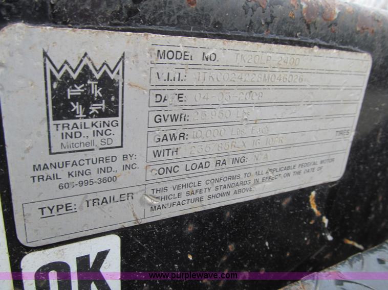 image for item L1851 2008 Trail King TK-20LP-2400 equipment trailer
