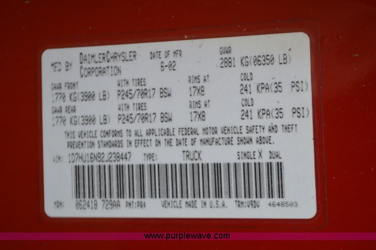 image for item K5270 2002 Dodge Ram 1500 pickup truck