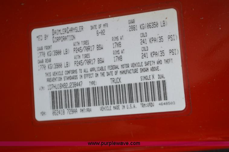 image for item K5270 2002 Dodge Ram 1500 pickup truck