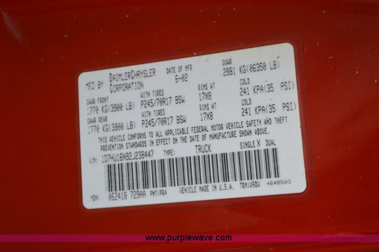 image for item K5270 2002 Dodge Ram 1500 pickup truck