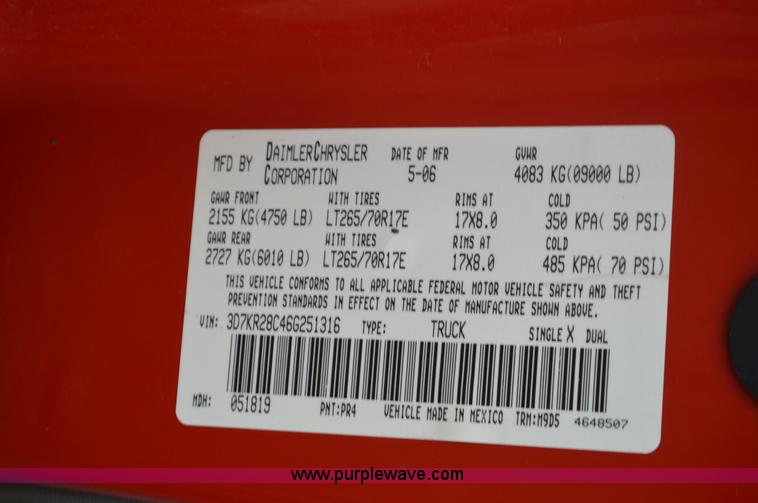 image for item K5274 2006 Dodge Ram 2500 Quad Cab pickup truck