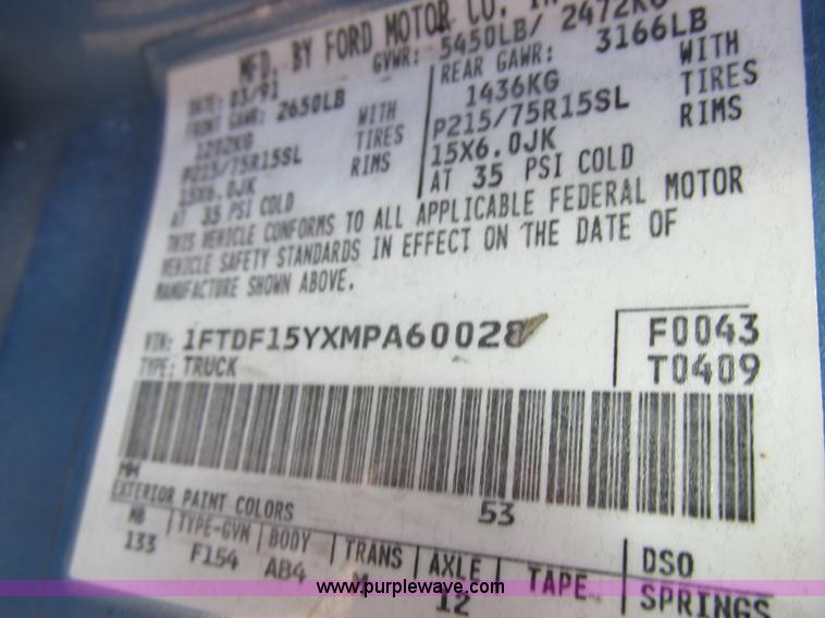 image for item L4136 1991 Ford F150 pickup truck