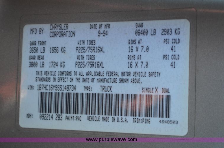 image for item L4517 1995 Dodge Ram 1500 pickup truck