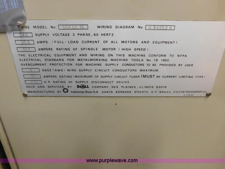 image for item AW9310 Doall Doall16 engine lathe