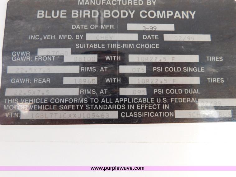image for item AW9373 1999 Chevrolet Blue Bird CV200C bus