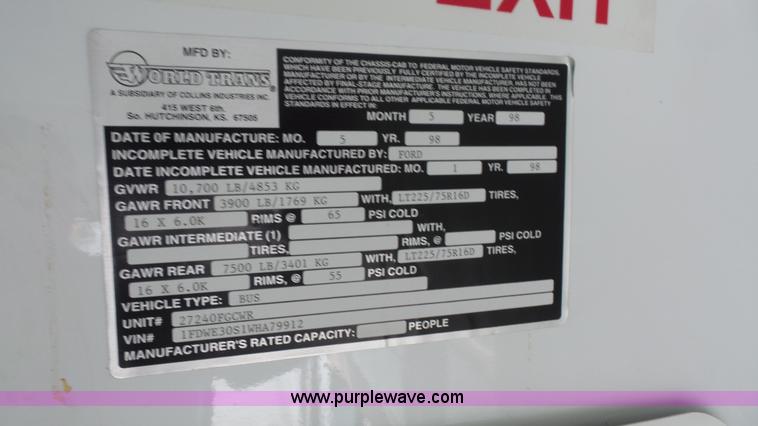 image for item J4557 1998 Ford Econoline E350 bus