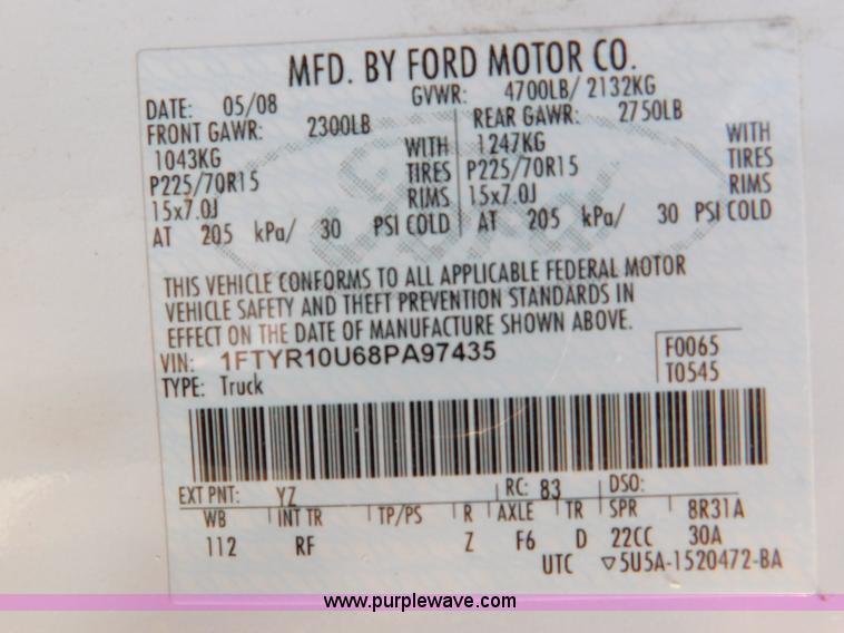 image for item J7473 2008 Ford Ranger pickup truck