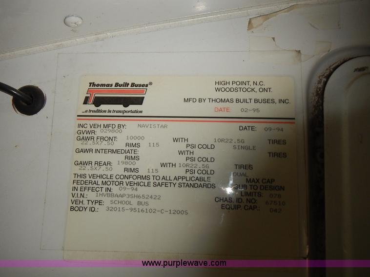 image for item L3611 1995 International 3800 school bus