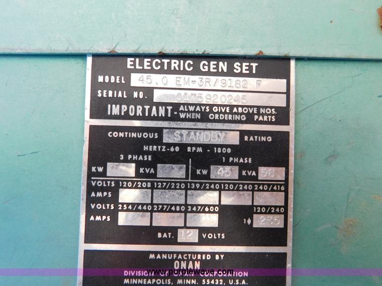 image for item AW9317 Onan 45.0EM-3R/9182F generator