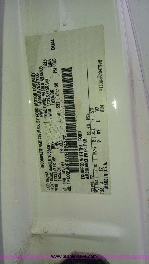 image for item L1975 1998 Ford Econoline E450 ambulance