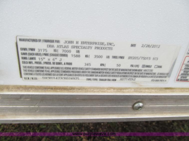 image for item L1984 2012 Atlas AU714TA2 enclosed cargo trailer