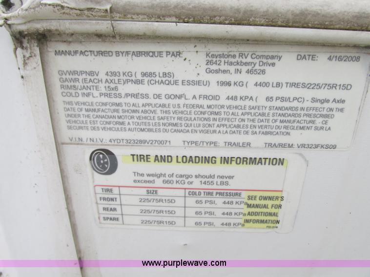 image for item N9338 2009 Keystone VR1323FKS camper