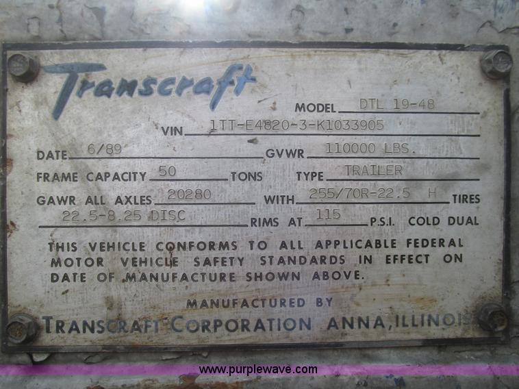 image for item L5371 1989 Transcraft DTL19-48 drop deck trailer
