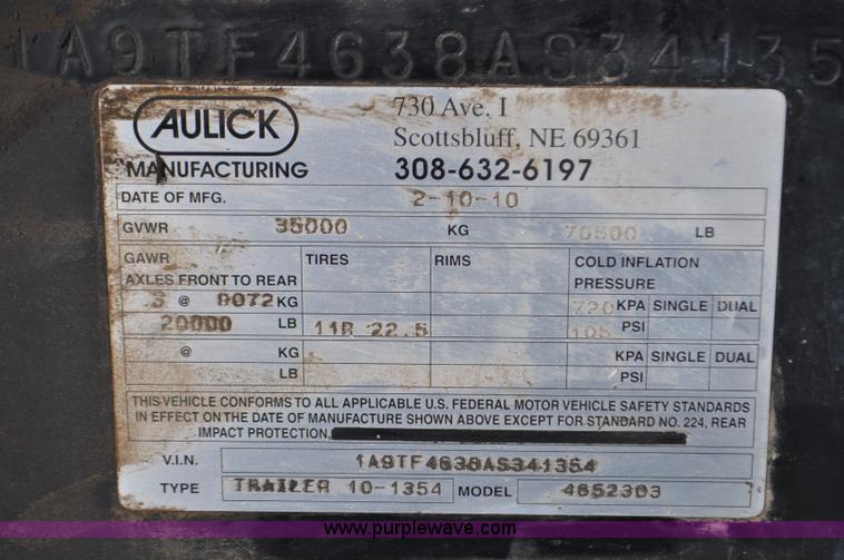 image for item G7092 2010 Aulick Aultimate 4652303 live bottom trailer