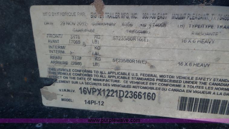 image for item J1338 2013 Big Tex 14PL-12 utility trailer