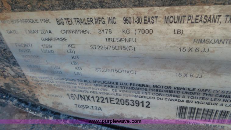 image for item J1339 2014 Big Tex 70SP-12A utility trailer