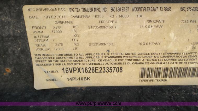 image for item L4499 2014 Big Tex 14PL-16BK utility trailer