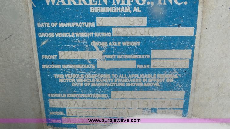 image for item J8397 1999 Warren AT-36-SER4 bulk feed trailer