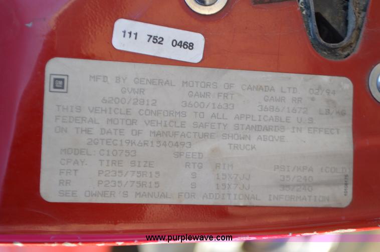 image for item K5345 1994 GMC Sierra 1500 Ext. Cab pickup truck