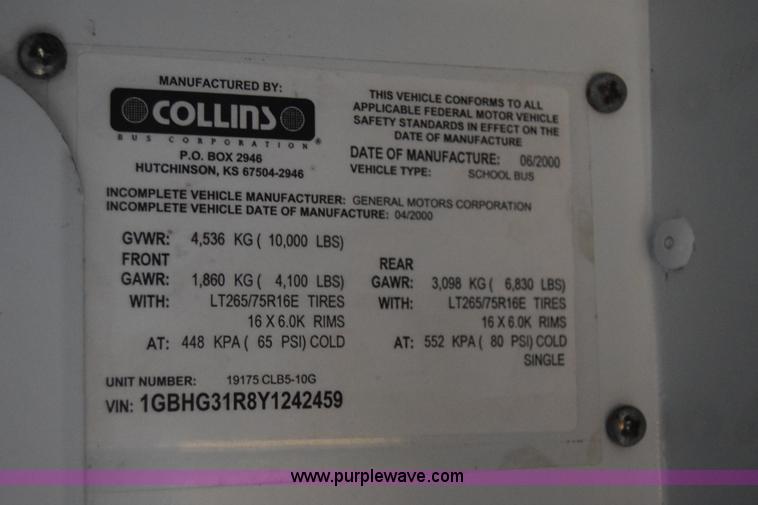 image for item L1199 2000 Chevrolet Express 3500 Cargo school bus