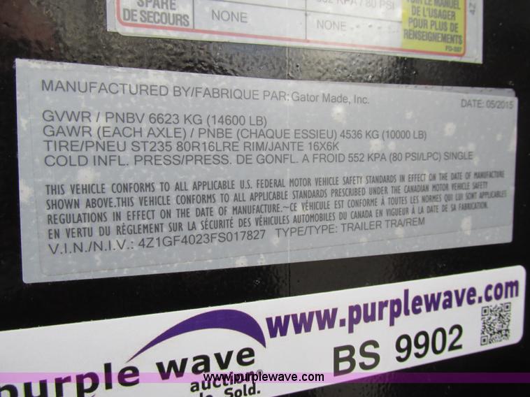 image for item BS9902 2015 Gatormade equipment trailer