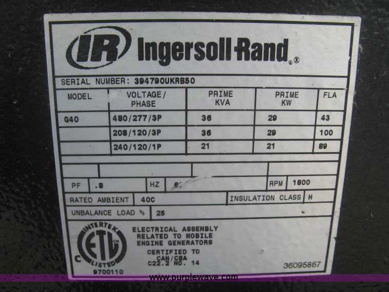 image for item J2974 2008 Ingersoll Rand Power Source G40 generator