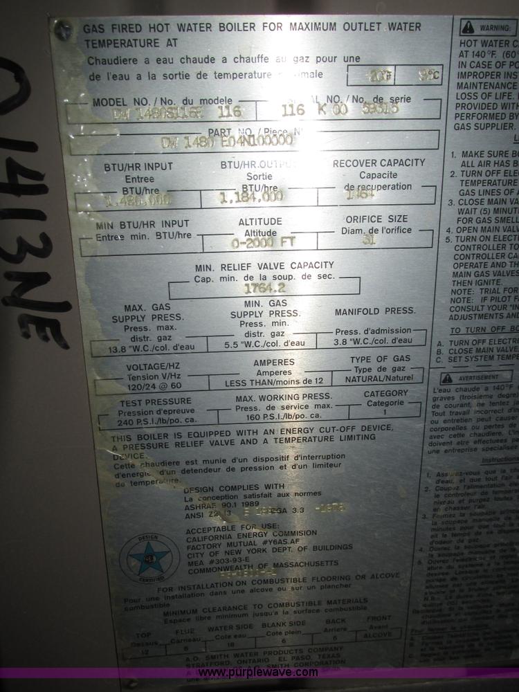 image for item J8787 2000 A.O. Smith DW1480 copper boiler