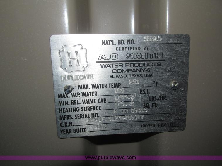 image for item J8787 2000 A.O. Smith DW1480 copper boiler