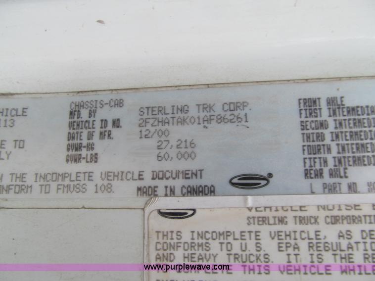 image for item L1976 2001 Sterling L7500 vacuum truck