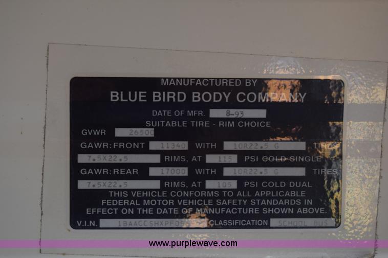 image for item L1119 1993 Blue Bird TC2000 school bus