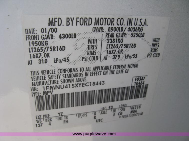 image for item J2967 2000 Ford Excursion XLT SUV