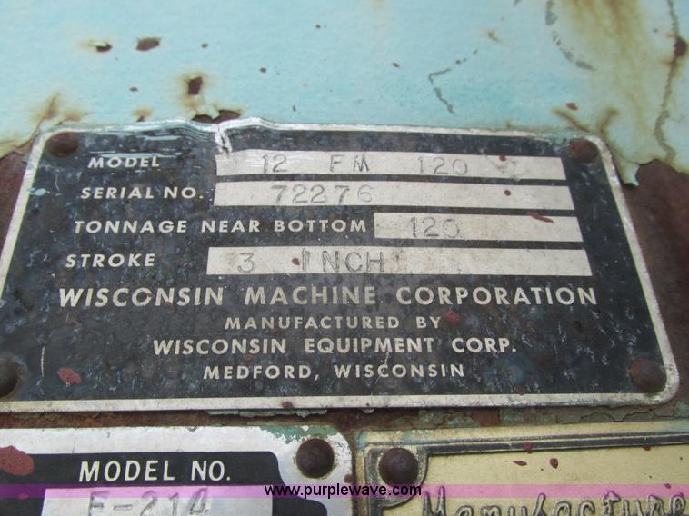 image for item J8783 Wisconsin Forcemaster 12FM120 metal brake