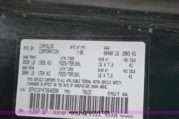 image for item K5391 1996 Dodge Ram 1500 pickup truck