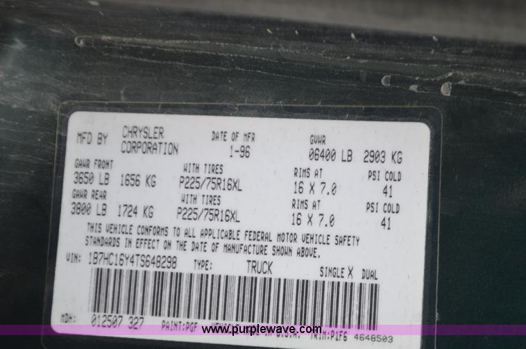 image for item K5391 1996 Dodge Ram 1500 pickup truck