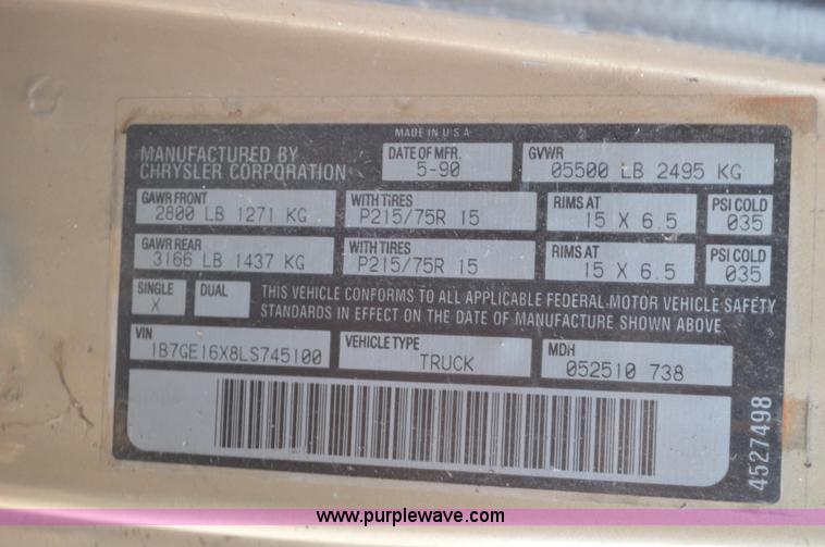 image for item K5445 1990 Dodge D150 pickup truck