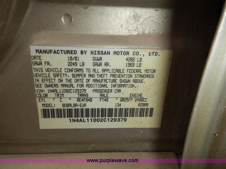 image for item L3621 2002 Nissan Altima 2.5 S