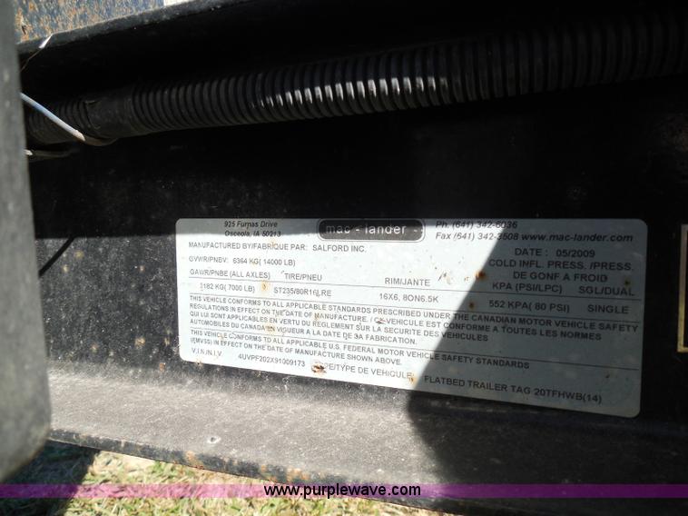 image for item BH9454 2009 Maclander 20TFHWB utility trailer