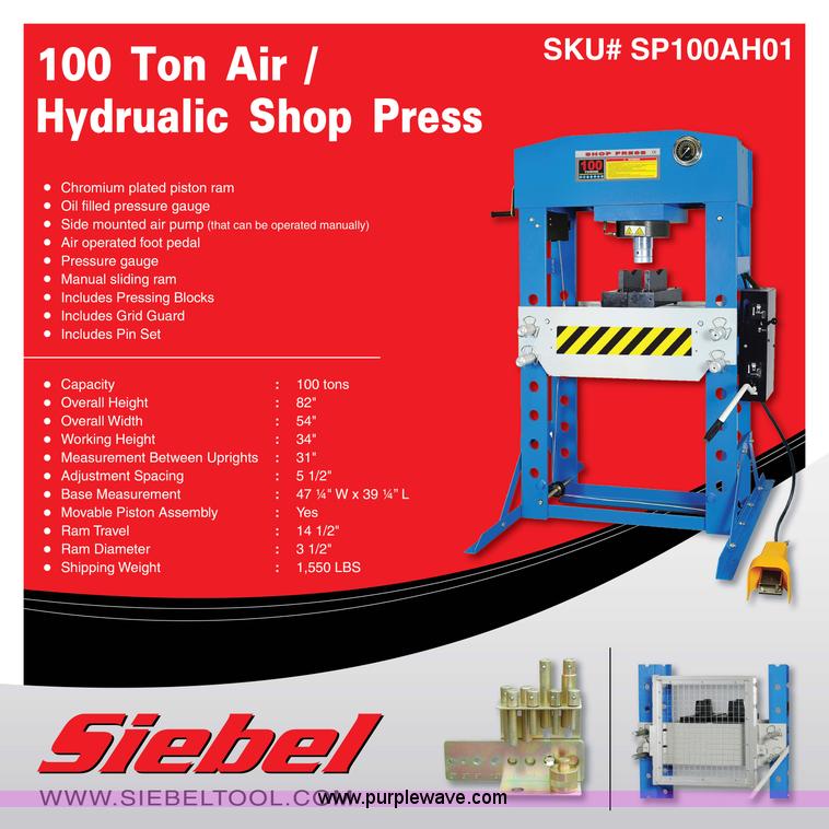 image for item F1007 Siebel SP100AH01 air/hydraulic shop press